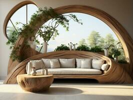 Wood textures 3D modern living room AI Generative photo