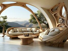 Wood textures 3D modern living room AI Generative photo