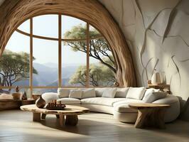 Wood textures 3D modern living room AI Generative photo