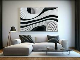 Modern interior room with white and black wave wall art AI Generative photo