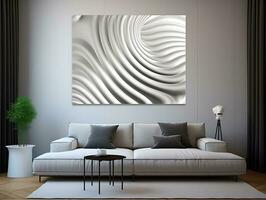 Modern interior room with white and black wave wall art AI Generative photo