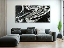 Modern interior room with white and black wave wall art AI Generative photo