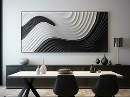 Modern interior room with white and black wave wall art AI Generative photo