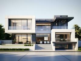 Modern and sleek beautiful 3D rendering of a white house exterior design AI Generative photo