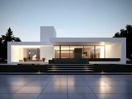 Modern and sleek beautiful 3D rendering of a white house exterior design AI Generative photo