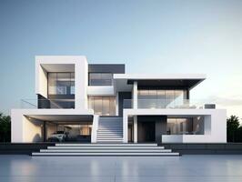 Modern and sleek beautiful 3D rendering of a white house exterior design AI Generative photo