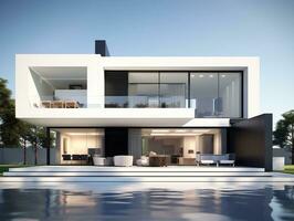 Modern and sleek beautiful 3D rendering of a white house exterior design AI Generative photo