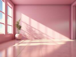 Pink empty room with a window and a beam of sunlight AI Generative photo