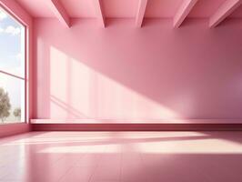 Pink empty room with a window and a beam of sunlight AI Generative photo