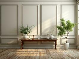 blanco paredes vacío habitación con plantas y ventanas ai generativo foto