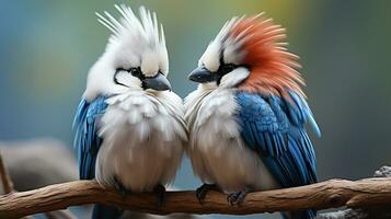 photo of heart-melting two Blue Jays with an emphasis on expression of love. Generative AI
