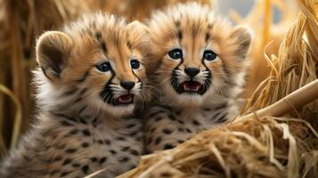 photo of heart-melting two Cheetahs with an emphasis on expression of love. Generative AI