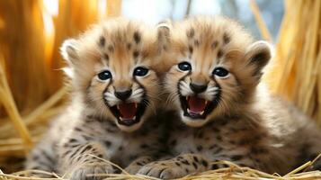 foto de conmovedor dos guepardos con un énfasis en expresión de amor. generativo ai