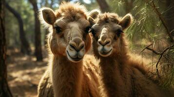 photo of heart-melting two Camels with an emphasis on expression of love. Generative AI