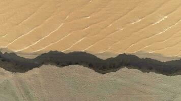 sporco rosso fiume con onde vicino costa. aereo verticale superiore Visualizza. video