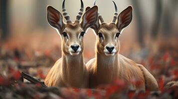 photo of heart-melting two Antelopes with an emphasis on expression of love. Generative AI