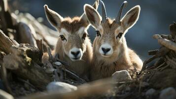 photo of heart-melting two Arabian Oryxs with an emphasis on expression of love. Generative AI