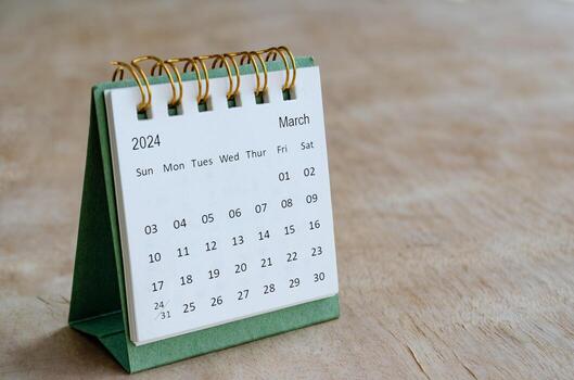 March 2024 table calendar with customizable space for text. Calendar and copy space concepts photo