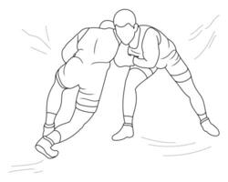 Sketch image silhouettes people fighting, MMA fighters. Wrestling, fight, combating, struggle, grappling, melee, duel, mixed martial art, sportsmanship vector