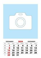 December 2024 calendar planner A3 size with place for your photo. vector