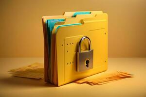 Computer file folder with lock. Data protection, cyber security concept photo