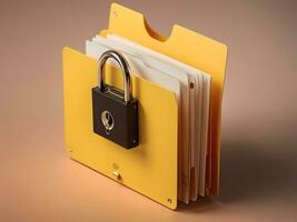 Computer file folder with lock. Data protection, cyber security concept photo