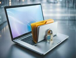 Computer file folder with lock. Data protection, cyber security concept photo