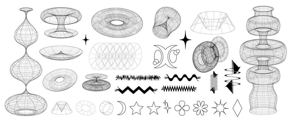 Y2k, Rave, Retrofuturistic conceptual elements. Acid Y2K geometric shapes, vaporwave elements from the 90s, 80s, 00s.3D Vector graphics