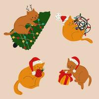 Set of Cute cats with christmas decoration. Vector illustration.