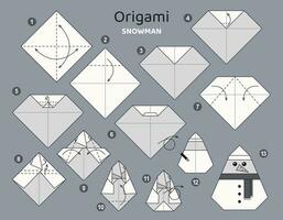 monigote de nieve origami esquema tutorial Moviente modelo. origami para niños. paso por paso cómo a hacer un linda origami muñeco de nieve. vector ilustración.