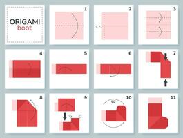 bota origami esquema tutorial Moviente modelo. origami para niños. paso por paso cómo a hacer un linda origami bota. vector ilustración.