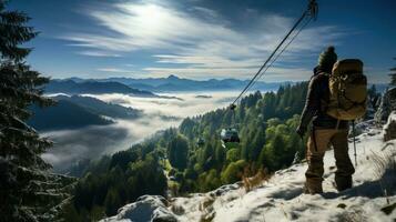 Cable car in the Dolomites mountains in winter, Italy. photo