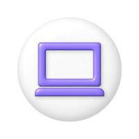 Purple computer laptop icon on white round button. 3D vector illustration.