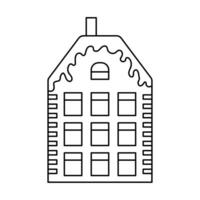 Cute scandinavian doodle house. Dutch canal linear home. Traditional architecture of Netherlands, Belgium and Amsterdam. Hand drawn vector illustration isolated on white background.