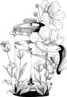 cafetera flor, bueno café, ilustración para café tienda vector