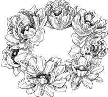 Poppy flower crown botanical sketch illustration vector