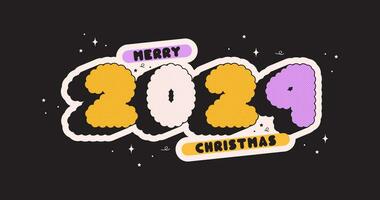 Groovy Christmas poster 2024. Yellow and purple halftone letters. vector