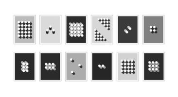 Bauhaus posters. Set of twelv abstract vertical collages with black and white cylinders. vector