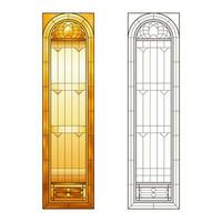 Worksheet with Stained Church glass in yellow gradient colors. vector