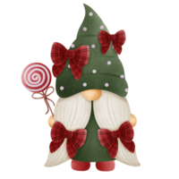 A little gnome wearing a hat decorated with a red bow is holding a candy png