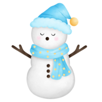 The snowman wears a blue hat and a blue scarf png