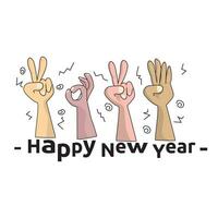 the shape of the hands resembles numbers 2024. Happy new year greeting card design concept. vector illustration of hands