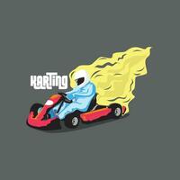 karts racing vector illustration with smoke fire background. eps format