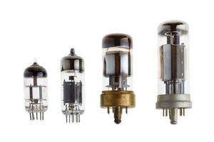 Glass vacuum electron tubes isolated on white background photo