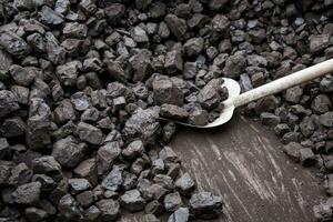 Shovel and coal, lignite storage photo