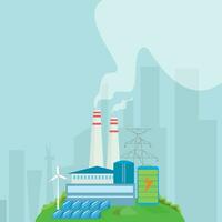 Electricity generation source types vector illustration. power plant design concept