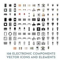 108 Electronic Components Vector Icon Pack and Elements