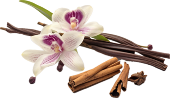 vanille dosettes et orchidée fleur png avec ai généré.