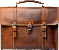 Vintage brown leather briefcase png with AI generated.