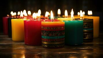 Kwanzaa Unity Cup candles creation process captured background with empty space for text photo